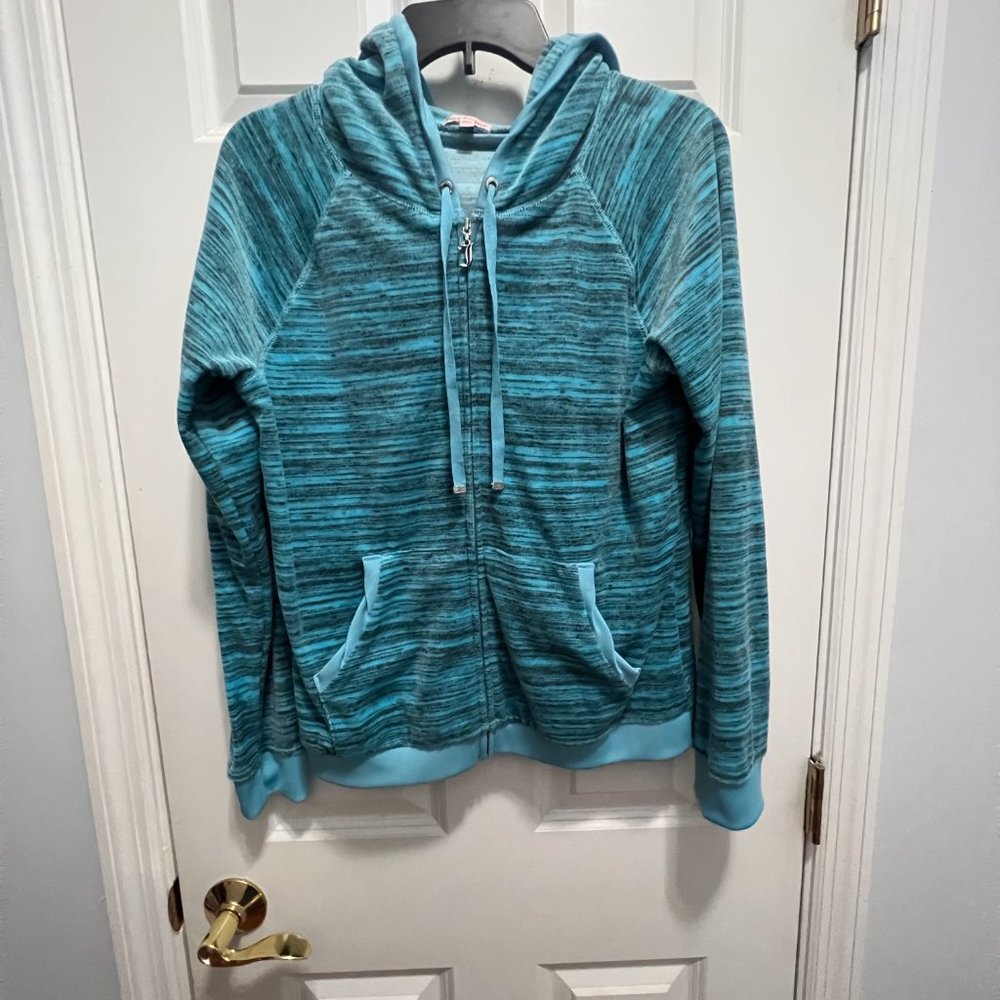 Juicy Couture size large velour aqua zip up hoodie